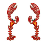 Lobster Bright Red Crystal Lobster Shaped Earrings